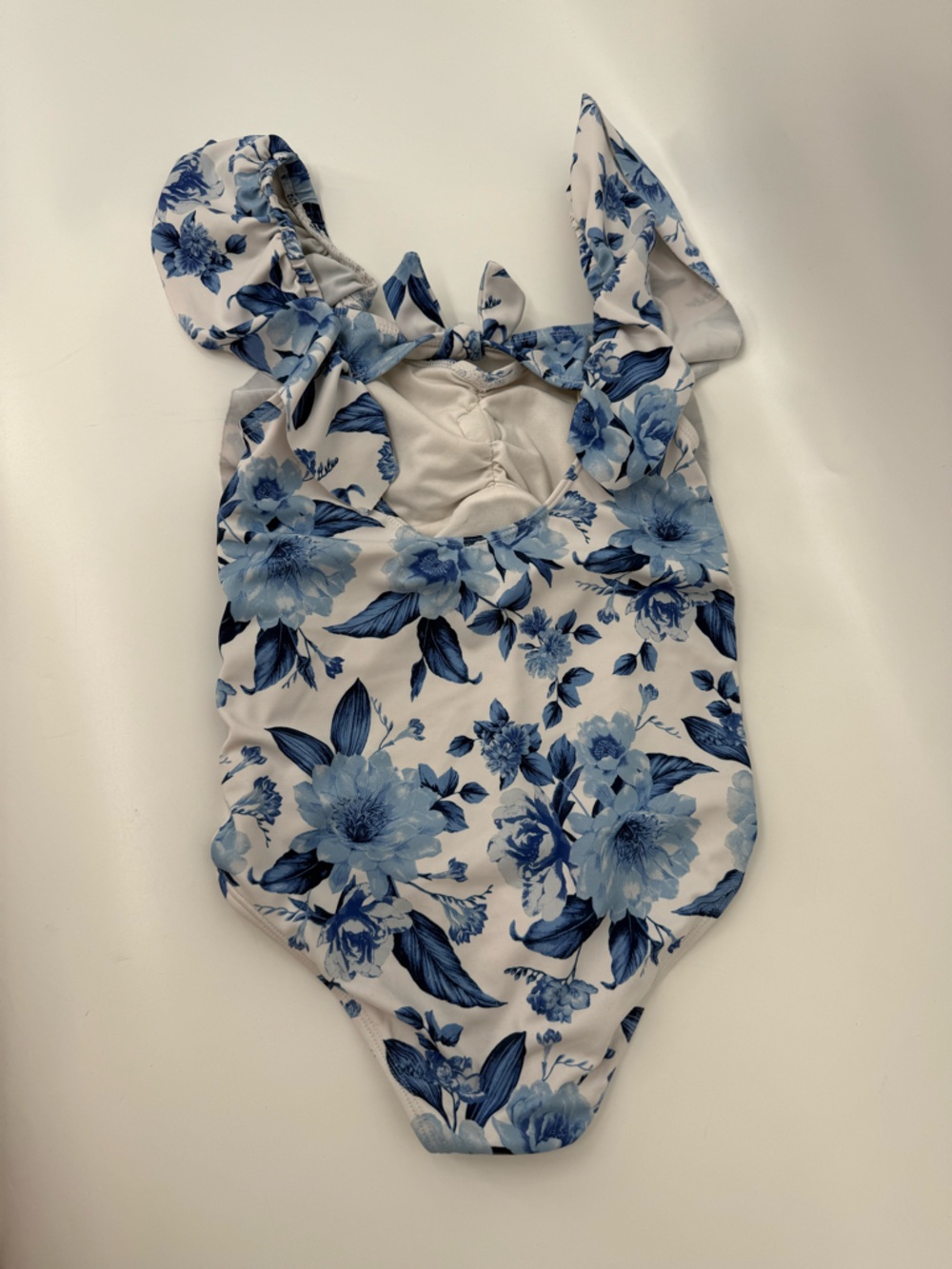 Janie and Jack Blue and White Floral One-Piece Swimsuit with Cream Flower - Picture 5 of 7